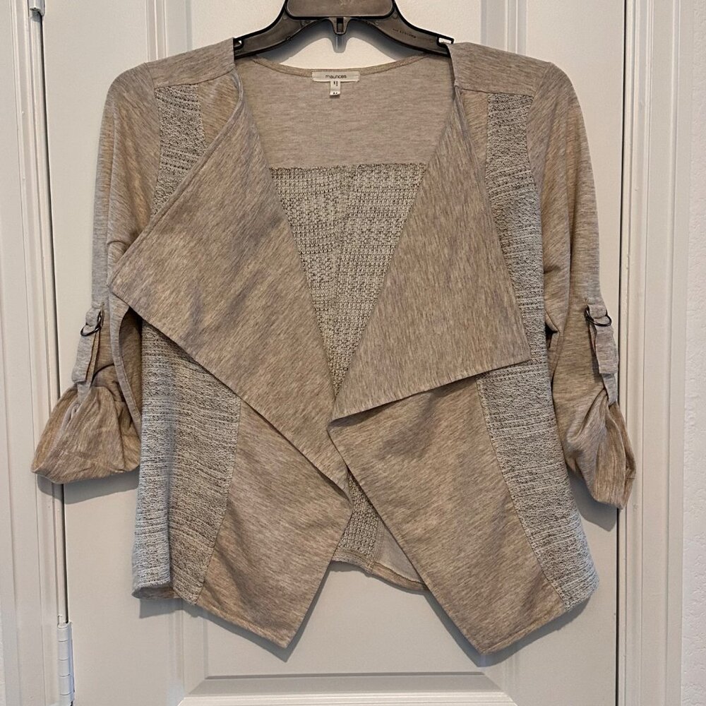 Maurices Womens Open Front Cardigan Sweater With Tab Sleeves Medium Cotton & Pol